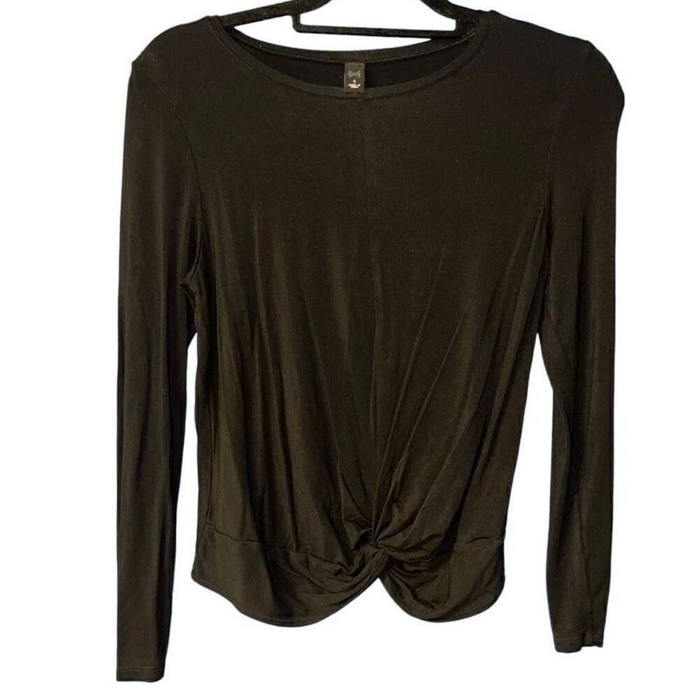 Gentle Fawn Black Twist Front Long Sleeve Top Crew Neck Jersey Knit Shirt Small